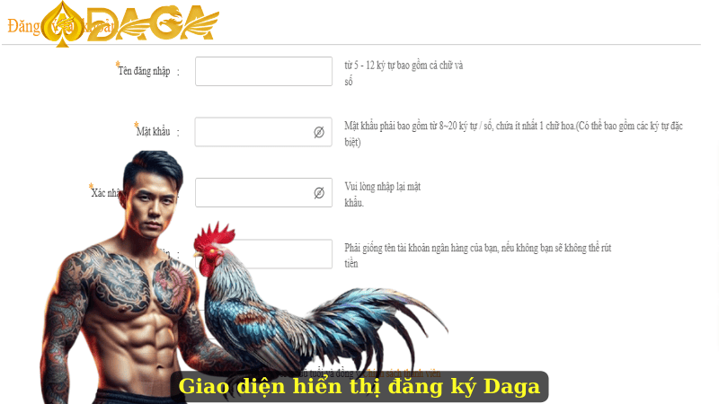 Giao diện hiển thị đăng ký Daga