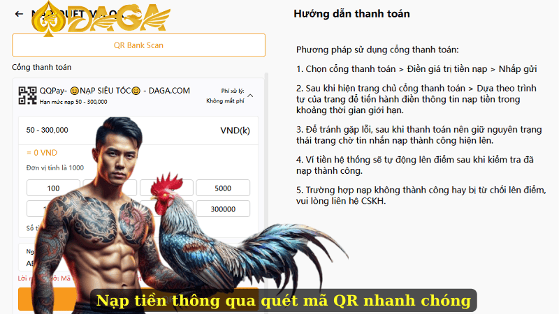 Nạp tiền thông qua quét mã QR nhanh chóng