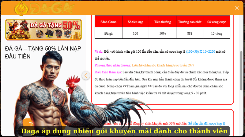 Daga áp dụng nhiều gói khuyến mãi dành cho thành viên